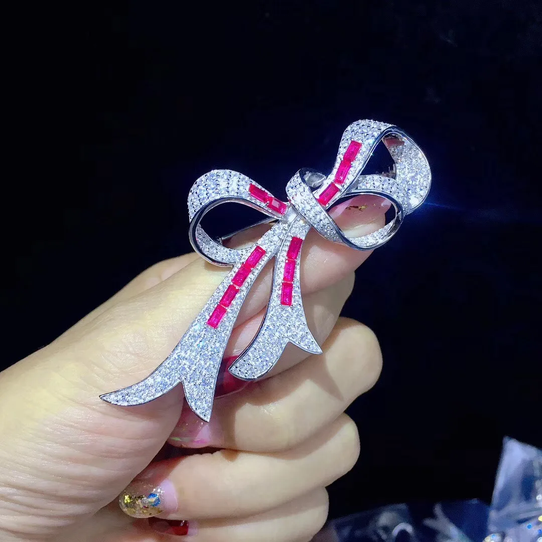 New Arrival Jewelry 925 Colorful Zircon Stone Bow knot Pin Brooch