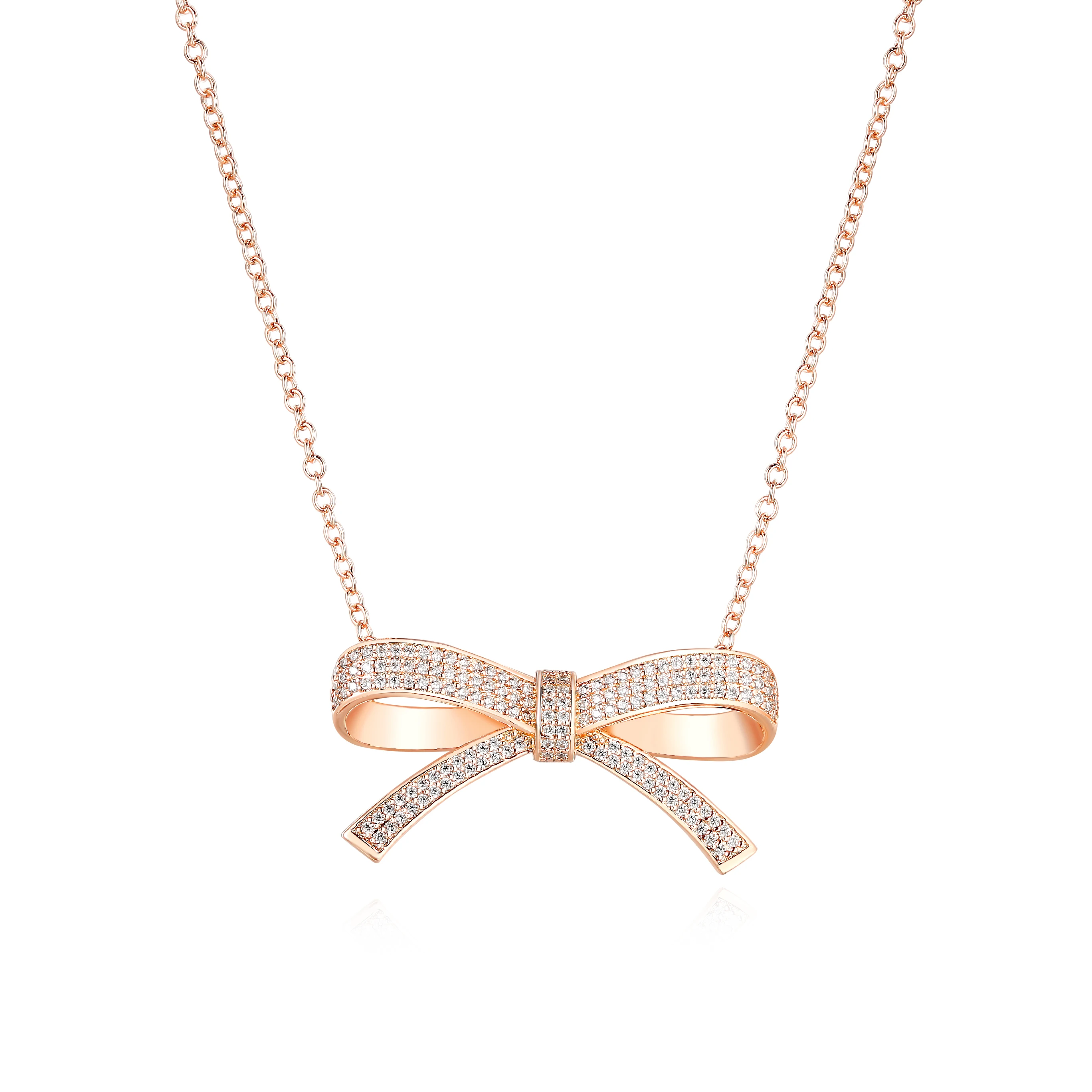 Wholesale Customized DIY jewelry Wedding party Butterfly knot women set cooper brass pendant and necklace 925 silver jewelry