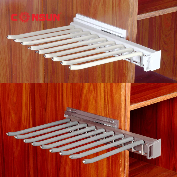 CONSUN Functional Wardrobe Side Mounted Pull out Trousers Rack with Damping Slide (1600155461659)