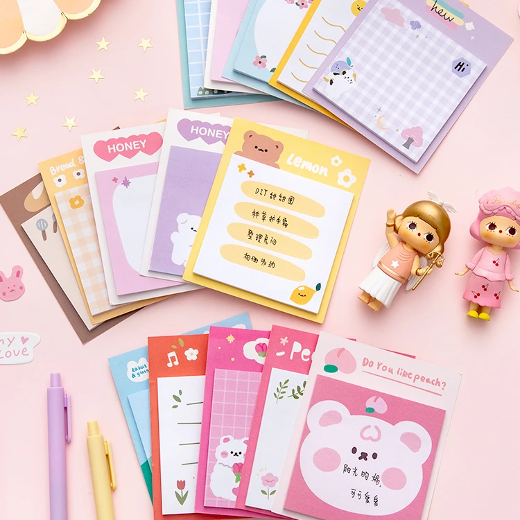 Cute Kawaii Self-adhesive Memo Pad Sticky Notes Pad Stationery Custom Sticky Notes School Office Supplies Memo Pads