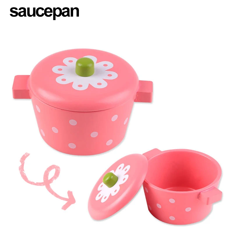 Wooden Play Home Chop Le Stir-Fry Toys Pan Wok Hot Pot