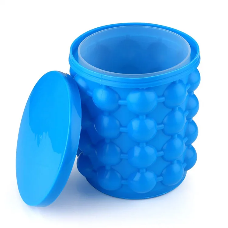 Silicone Ice Bucket  with lid Silicon Ice Portable Silicon Ice Cube Maker Blue