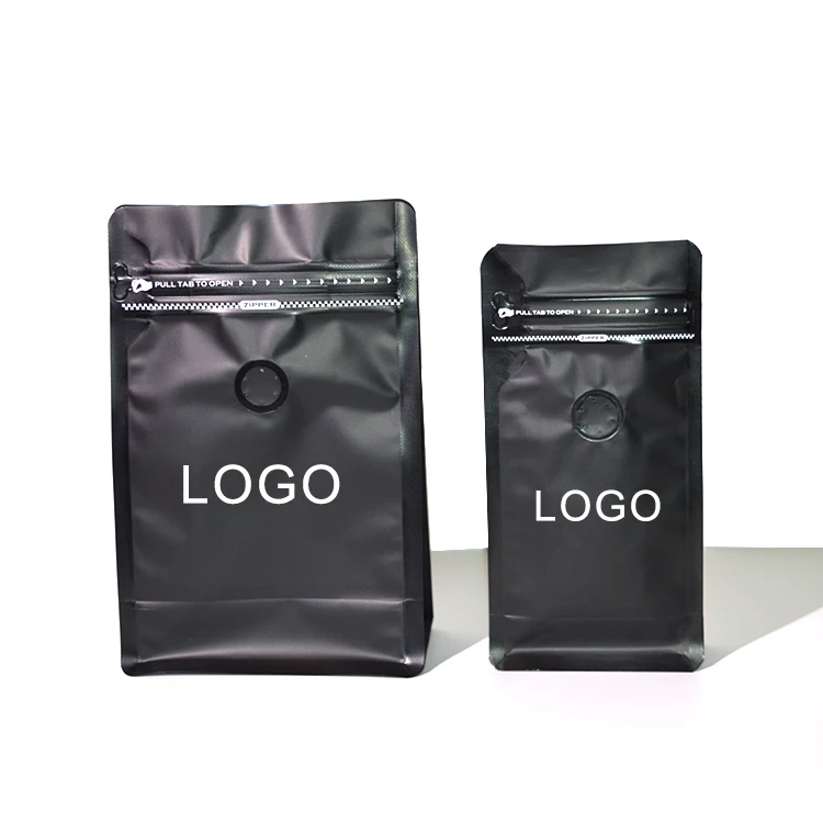 eady To Ship Matte Black Coffee Bag Eight Edge-sealing Coffee Bean Packaging Pouches With Easy Tear Zipper And Valve Low Moq