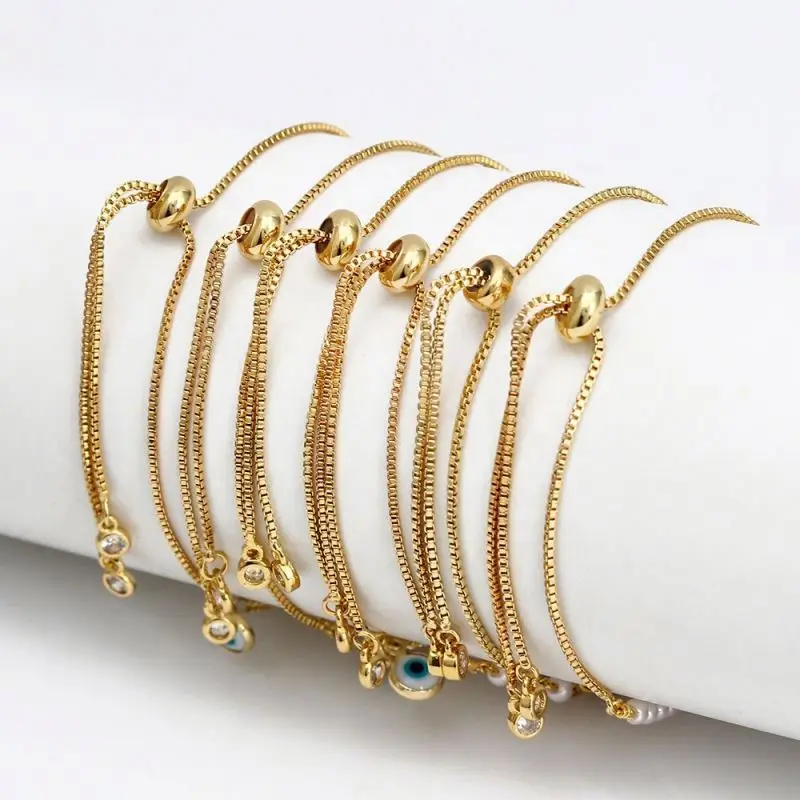 pulsera de mal de ojo Hand Heart Blue Eye Charms Gold Plated Alloy Beach Bracelet Adjustable Chain Level Eye Bracelet