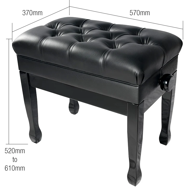 Wood Black Leather Wooden Adjustable Piano Stool with Storage OEM Deluxe Premium Solid Piano Bench 57CM*37CM 52-61 Cm CN;ZHE