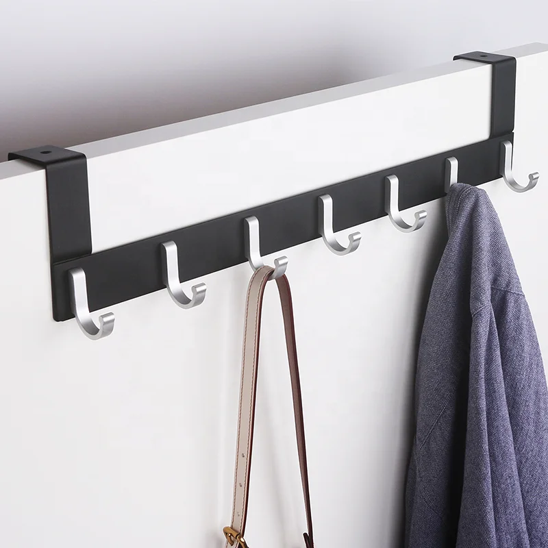 
Aluminum Home Storage Organization Hooks Rails Bedroom Door Hanger Clothes Hanging Rack Holder Hooks for Bags Towel 