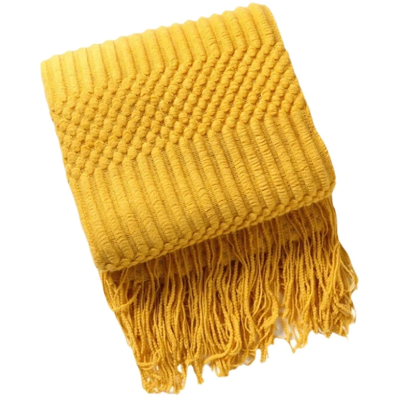 Nordic wind tassel shawl knitted blanket nap air conditioning blanket