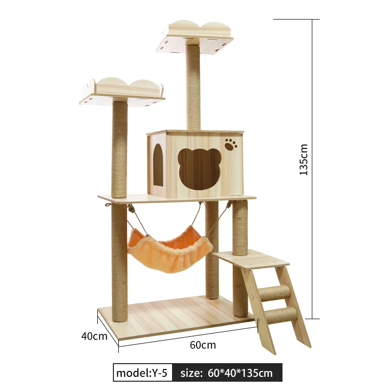 Cat Scratcher Tower Home Furniture Cat Tree Pets Hammock Sisal Cat Scratching Post Climbing Frame Toy Spacious Perch Houses Y-5