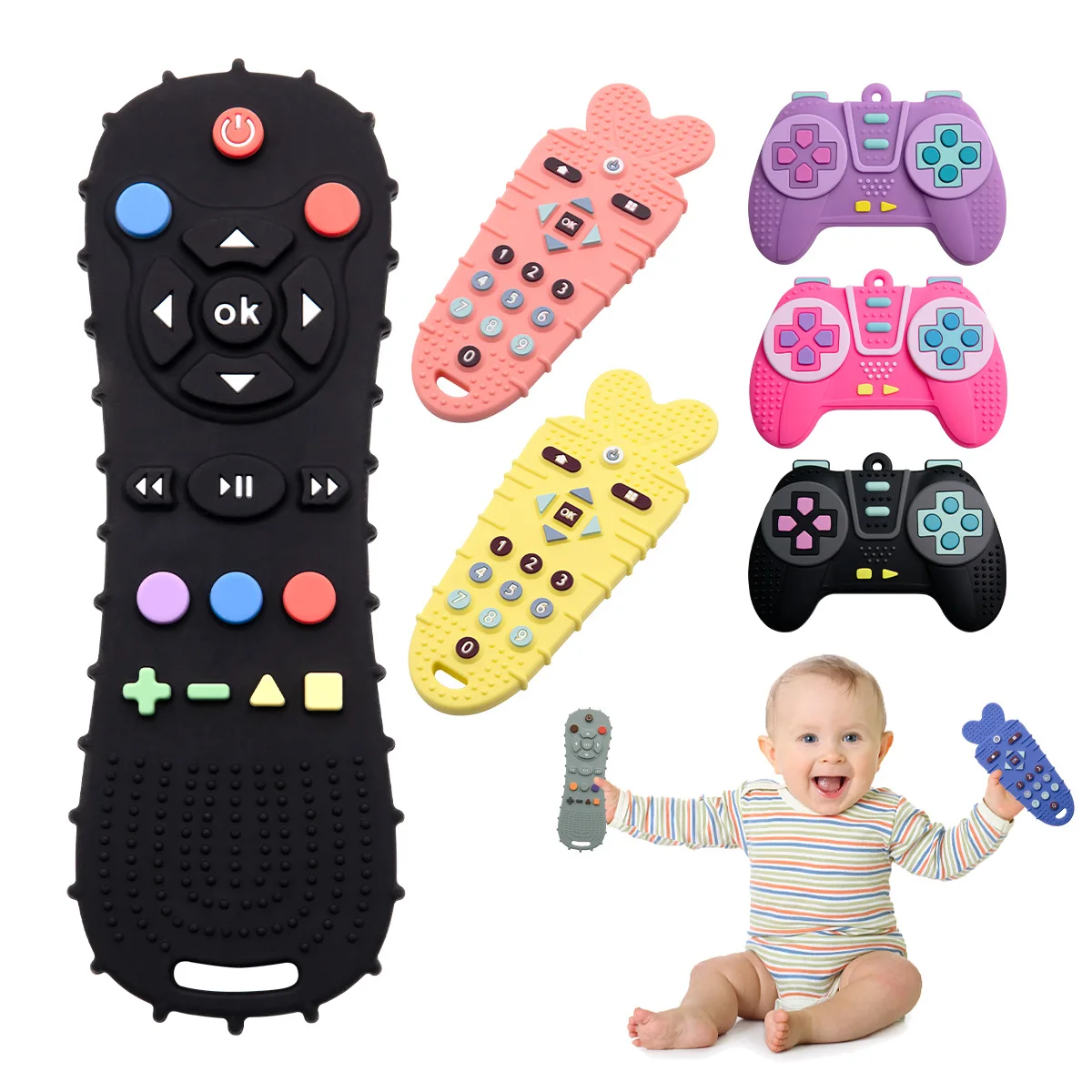 Bpa Free Wholesale Chewing Toy Baby Teether Montessori Teething Toys Game Tv Remote Control Shaped Soft Baby Silicone Teether