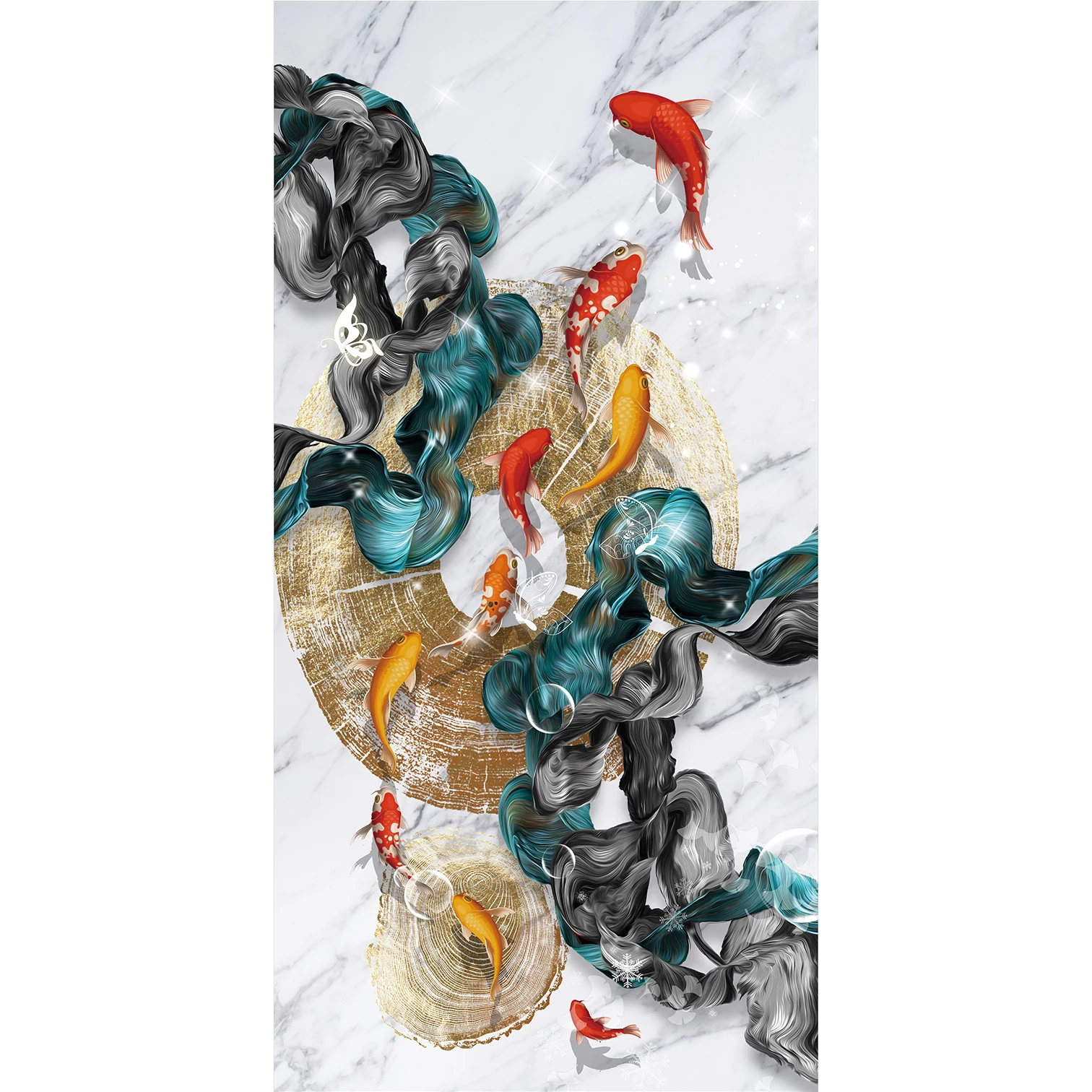 School of swimming fish paintings and wall art koi carp design print on canvas and posters Crystal porcelain for home decor