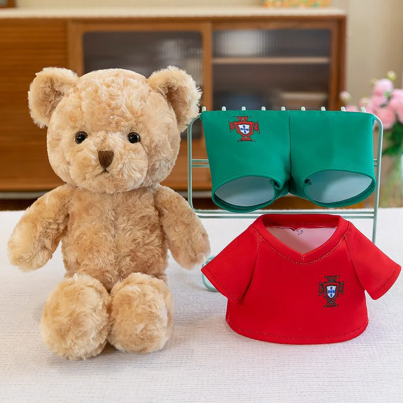 Wearing Soccer Jersey Teddy Bear Football Player Teddy Bear Plush Toy Soft Stuffed Cosplay Toys Bears