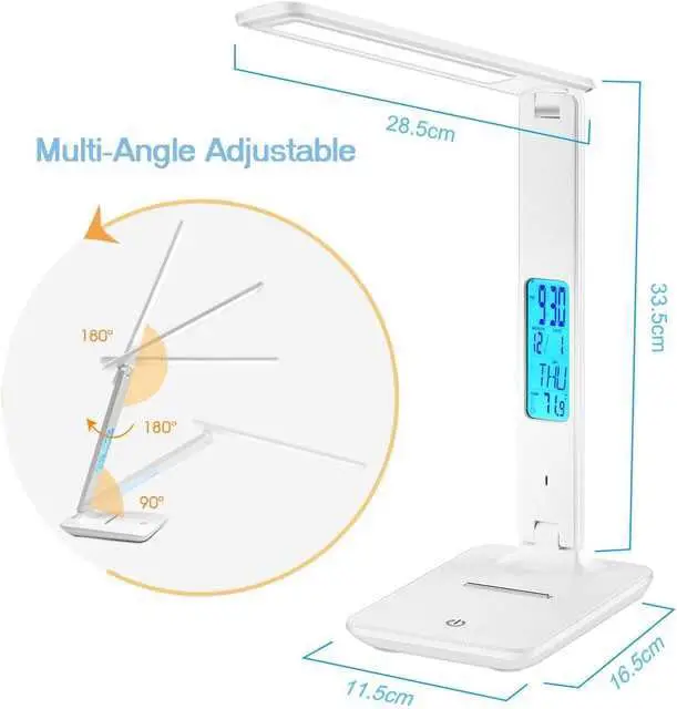 Современная деловая светодиодная офисная настольная лампа, складная сенсорная приглушаемая Настольная лампа с календарем, термометром, будильником, для чтения