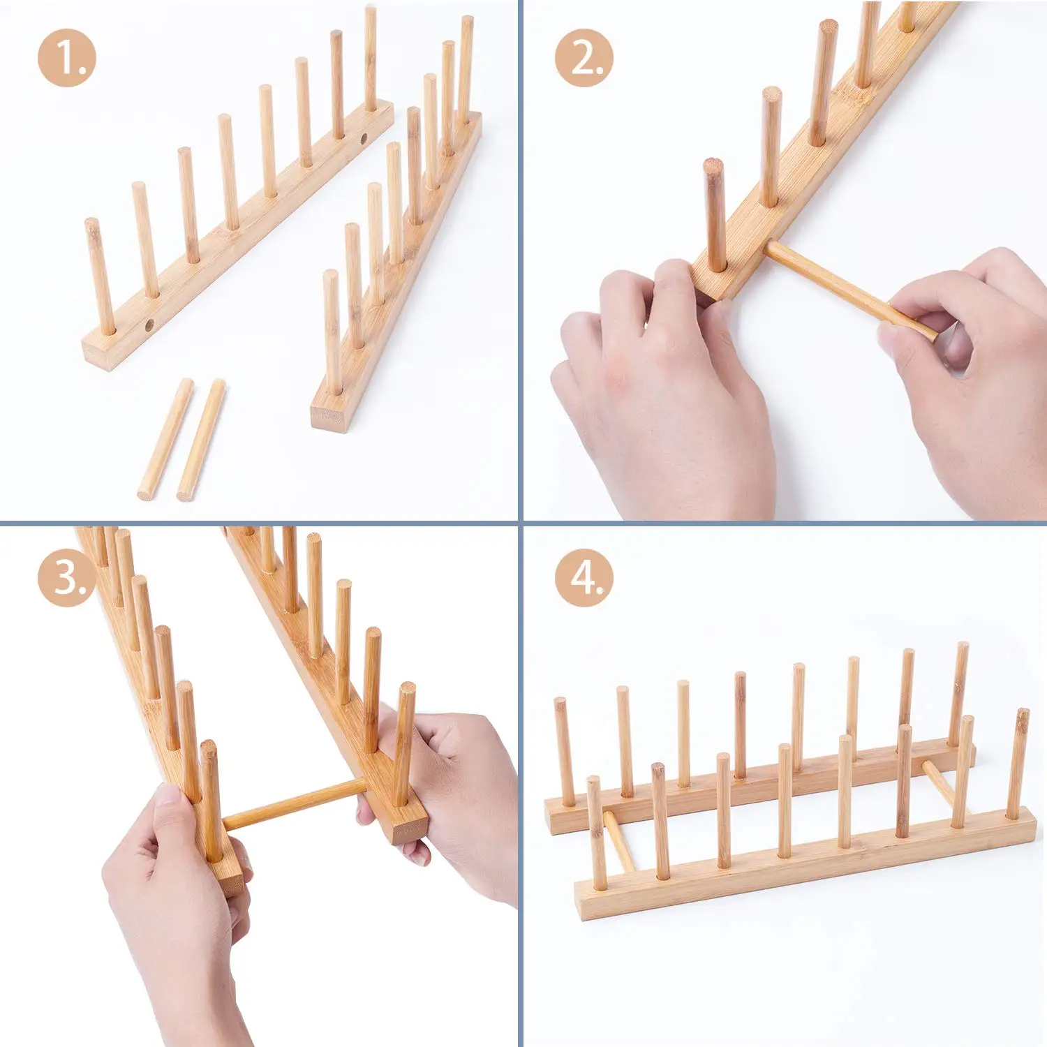 2 Pack Bamboo Wooden Dish Rack Plate Rack Stand Pot Lid Holder Kitchen Cabinet Organizer for Cup Cutting Board Bowl Drying Rack