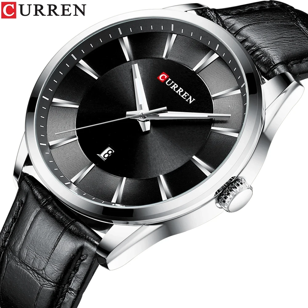 CURREN PU Leather Top Luxury Brand Quartz Watches Waterproof Male Clock Genuine Leather Simple Design Wristwatch