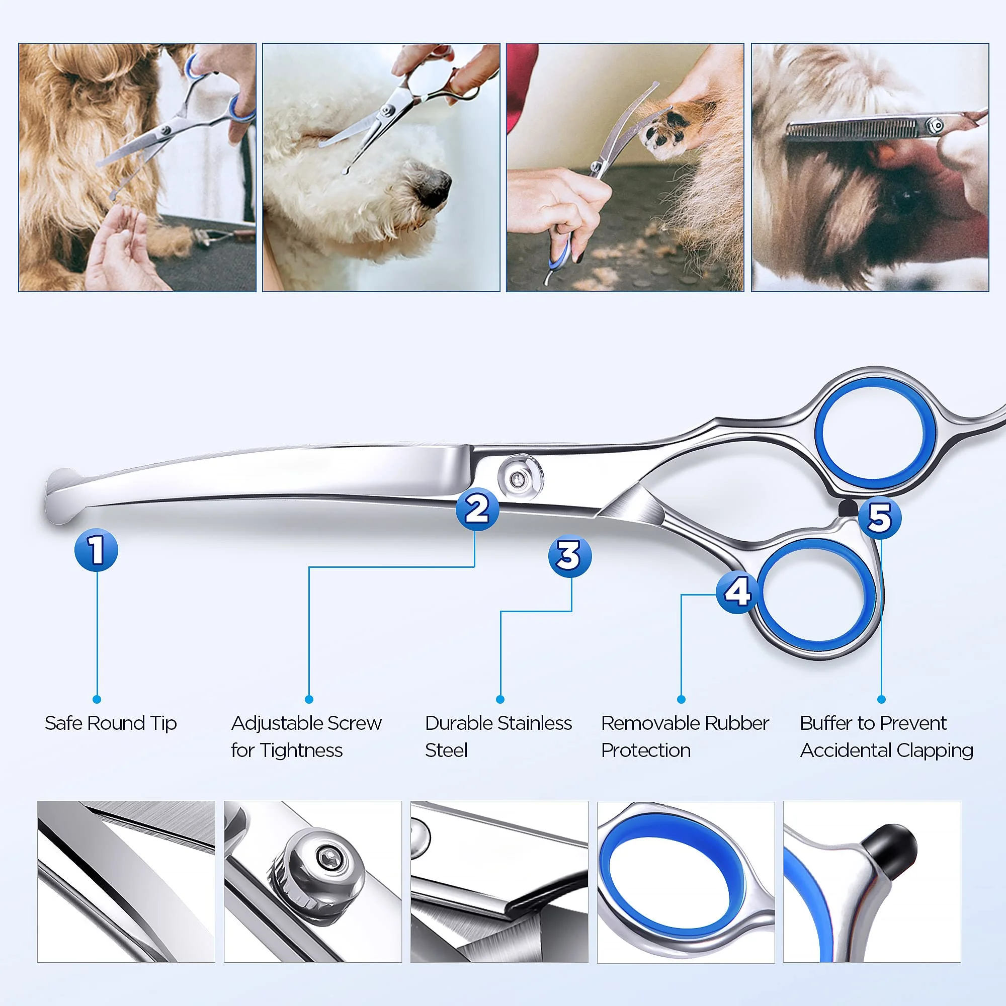 Stainless Steel Thinning Hair Curved Pet Scissors Set Curved Professional Pet Grooming Scissors Kit For Dog Cat