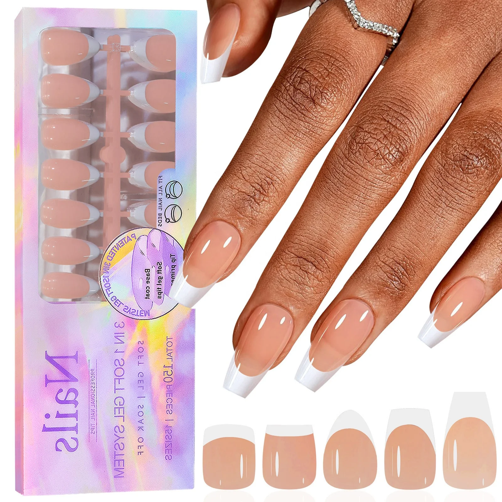 New 3 in 1 Soft Gel Nail Tip 150pcs/Box Pink White Premade French X-coat Tips Acrylic Full Cover Nail Tips Press on Nails