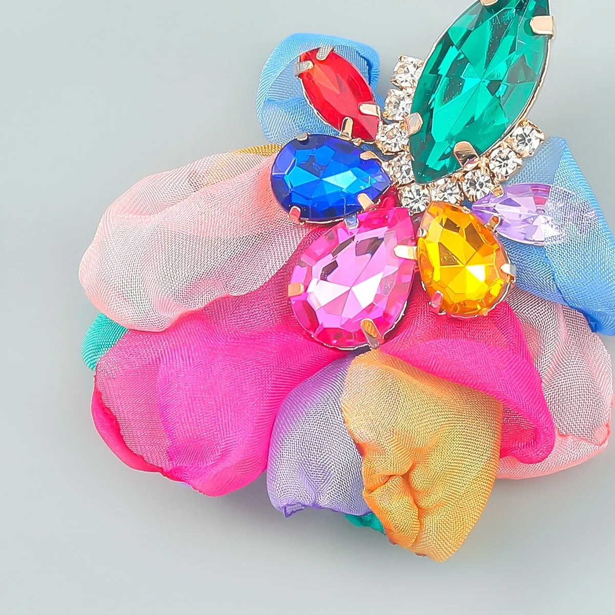 Drill claw welding earrings clip diamond chiffon flower big stud earrings summer new popular jewelry earrings wholesale