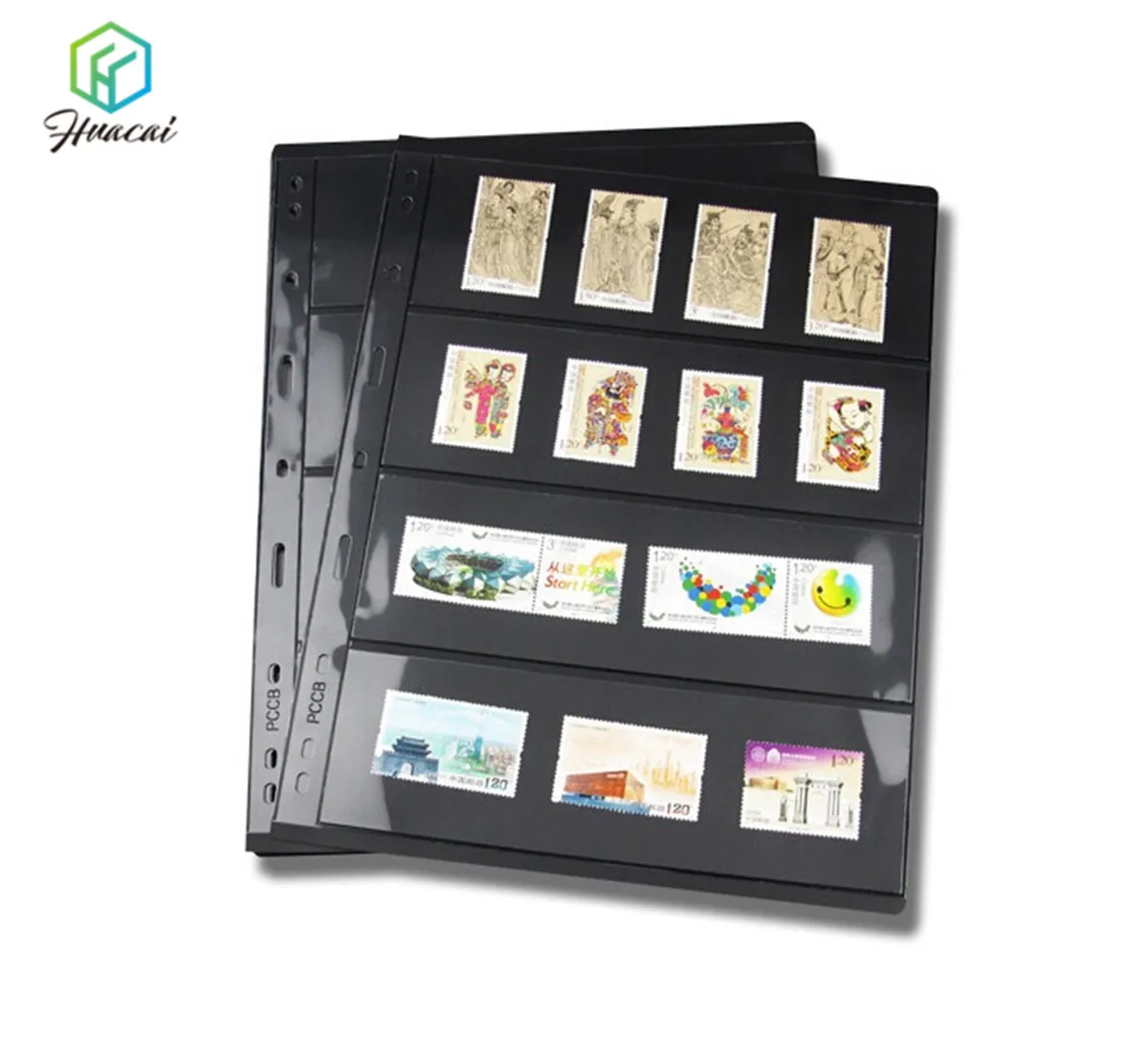 Flexible black PVC plastic 7 rows  stamp album page sheets leaf Folder for stamp collections or currency collection