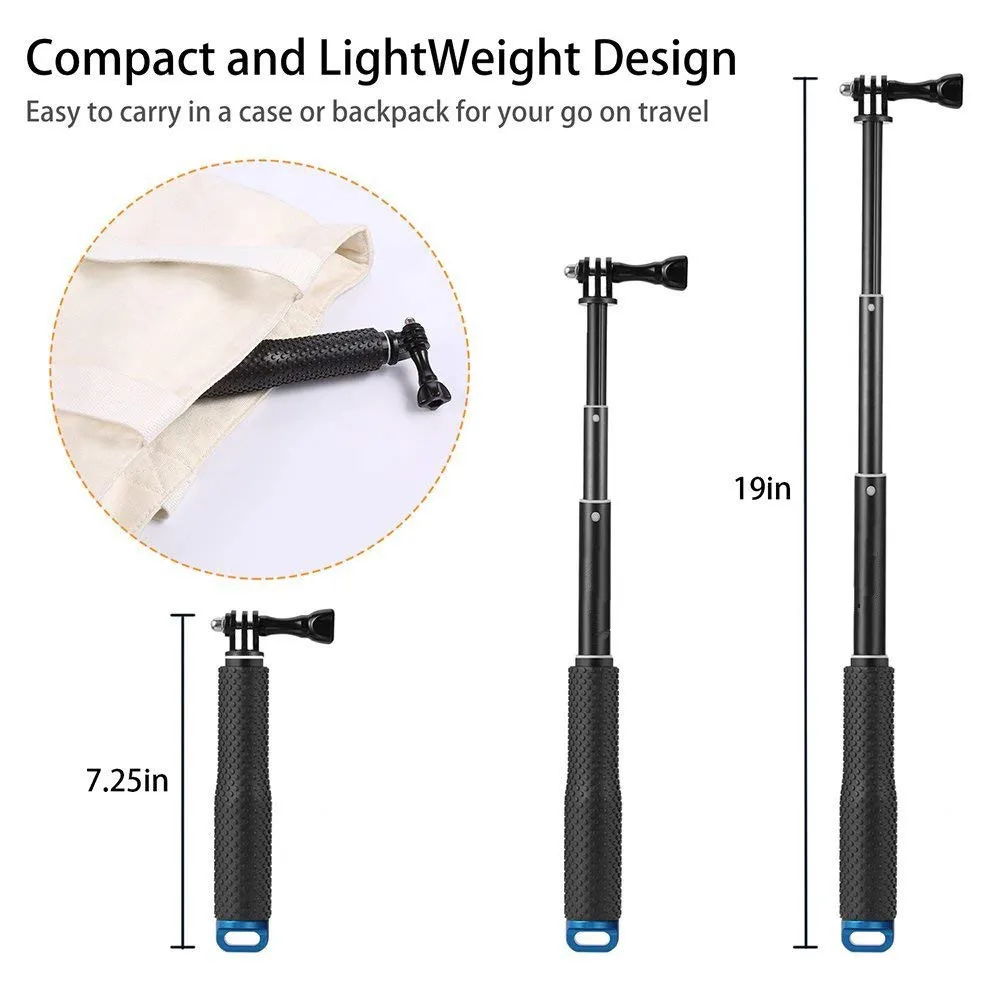 Factory Direct Wholesale Waterproof Handheld SP 19 inch Extendable Selfie Stick Monopod for Go pro Cameras