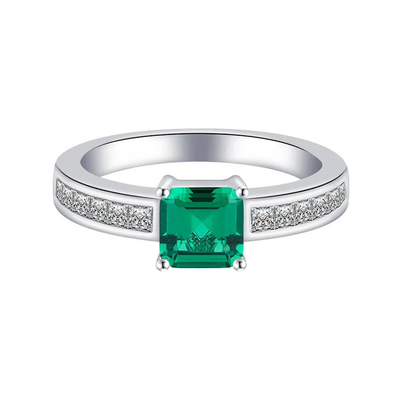 9 Classic Design Fine Jewelry S925 Silver Rhodium Gold Plated 2Carat Sea Sapphire emerald Zircon Sparke Women Jewelry Rings