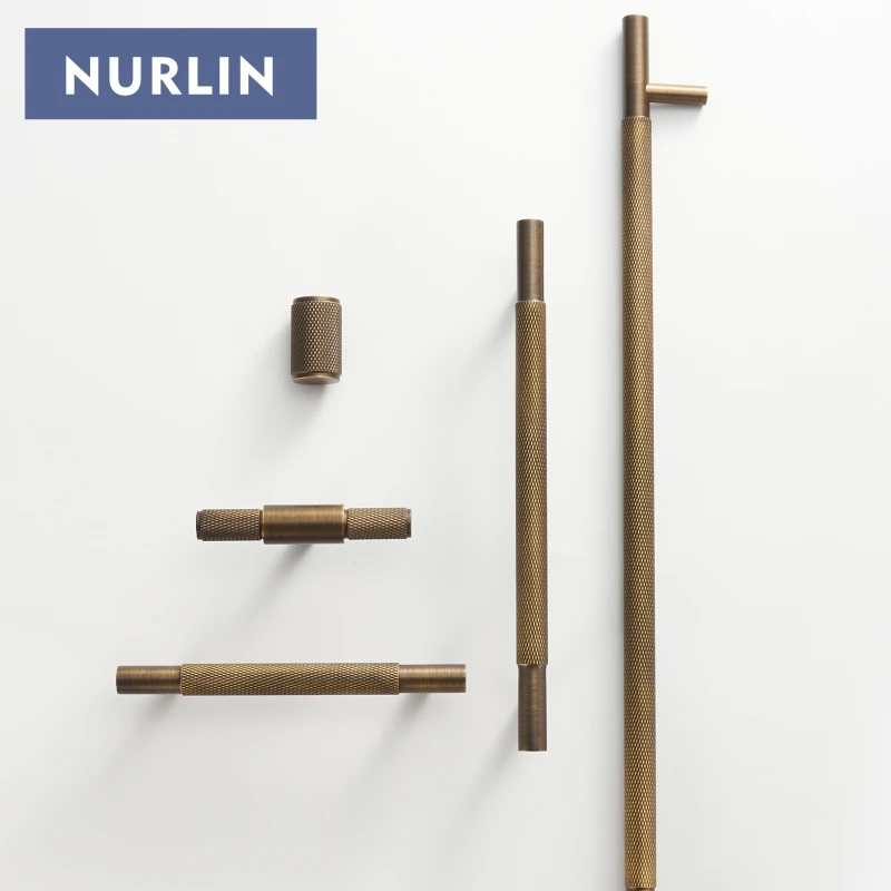 Nurlin Solid Brass Diamond-cut Cross Knurl Pattern Antique Brass Cabinet Handles Wardrobe Pull T-bar Knobs 500mm Long Available