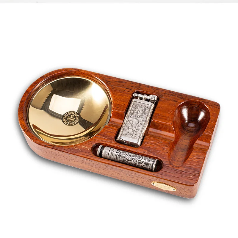 JIFENG JF-TZ-9  classic luxury wood brass tobacco pipe accessories set ashtray, pipe holder with lighter and tamper tools