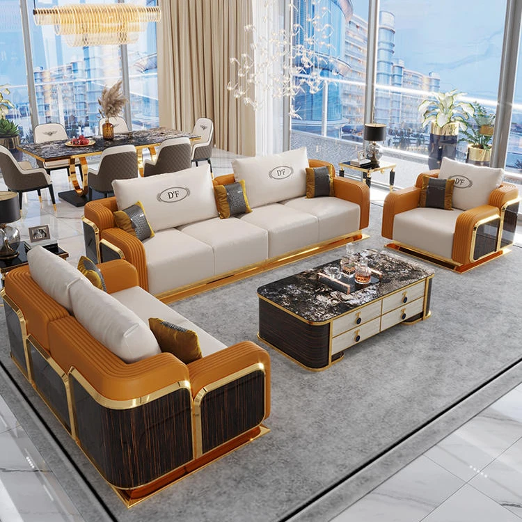 Contemporary Luxury Design Living Room Furniture Large Leather Corner Sectional 3 2 1 Seater Sofa Set
