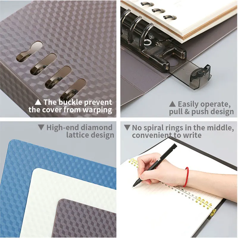 Buckle-design cover 8 holes easy push-pull binder PP loose leaf notebook with index pages