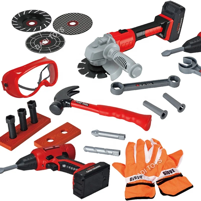 Children Playing Pretend Play Simulation Tool Game Set, Powerful Gaming Drill Screwdriver Grinding Machine  Electronic Tool Set