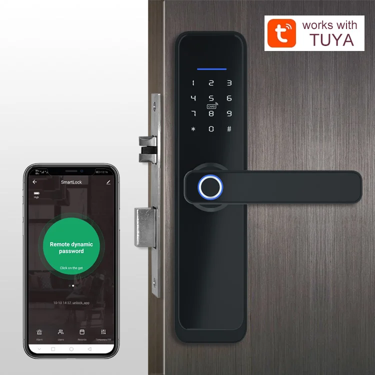  Home Security Aluminum Waterproof TTlock Card Digital Electric Main Slide Fingerprint Wifi Entry Tuya Smart Bedroom Door