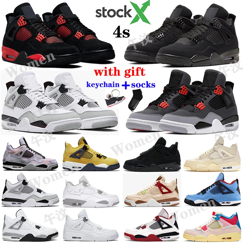 In Stock X Newest men women Shoes OG AJ 4 retro Red Thunder UNC Infrared Sail Military Black cat shoes retro 4