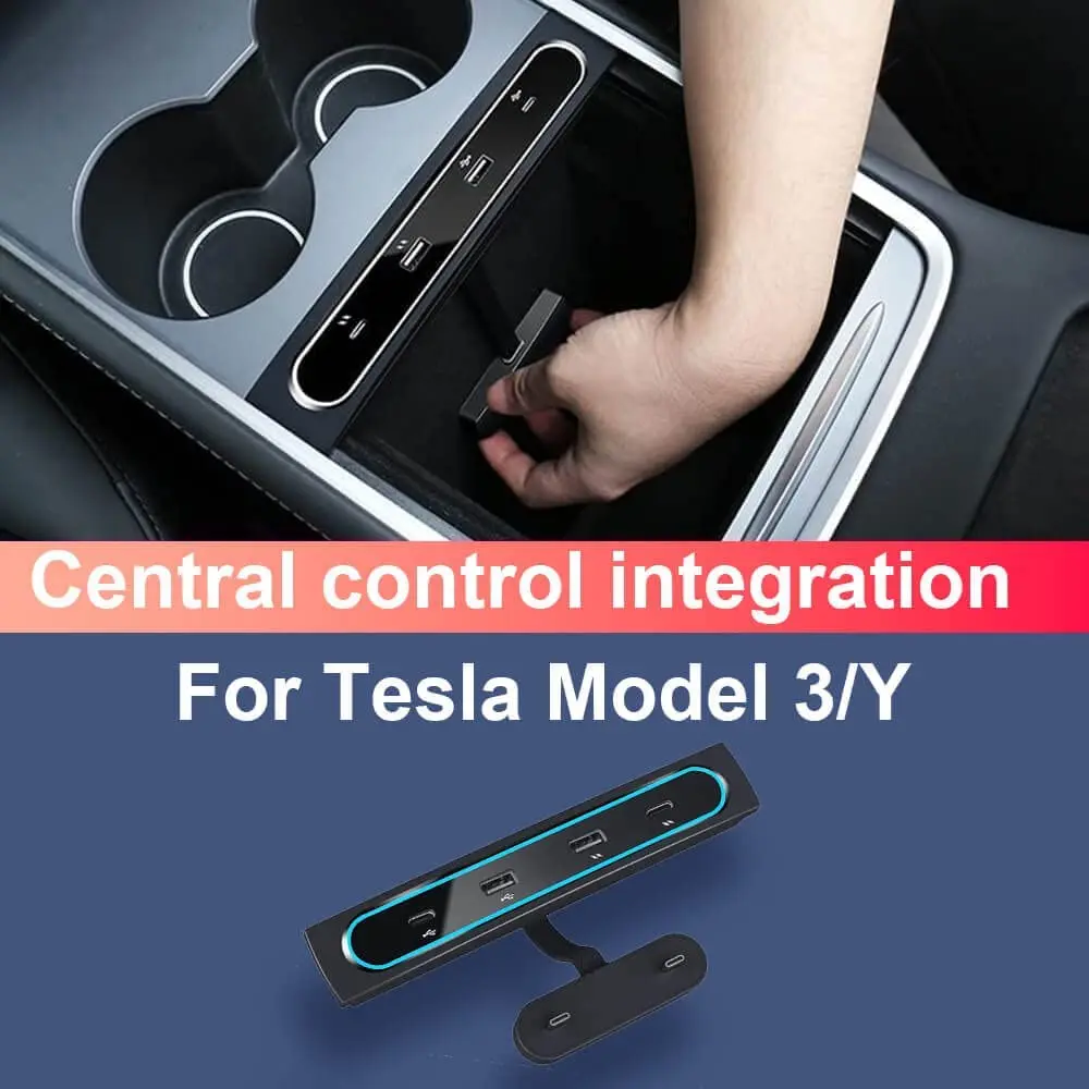 Model Y  2022 with 2 USB Port and 2 Type-C Port with Data Transmission  and Fast Charger Port Compatible USB-C Hub for Tesla