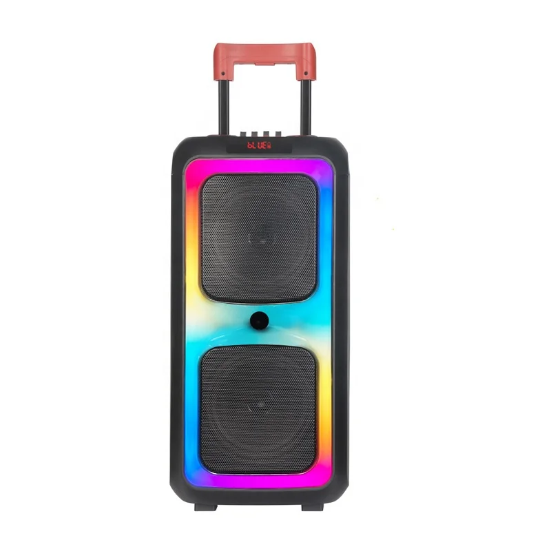 NDR1097  Outdoor big speakers dj party colorful led light box sound double 8 inch rechargeable trolley speaker with microphone