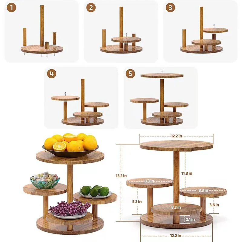Wholesale Wedding Party 3 Tiers Round Shape  Cake Display Stand Accessory Wooden Original Wood Color Cake Stand