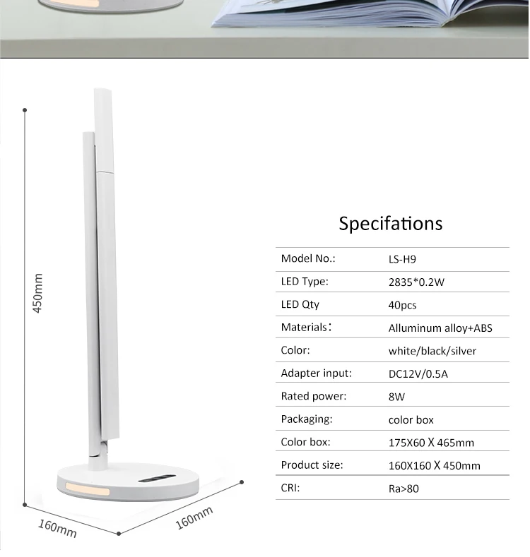 Round metal luxury design portable decorative office led table lamp nordic study desk lamp bedside reading with night light base