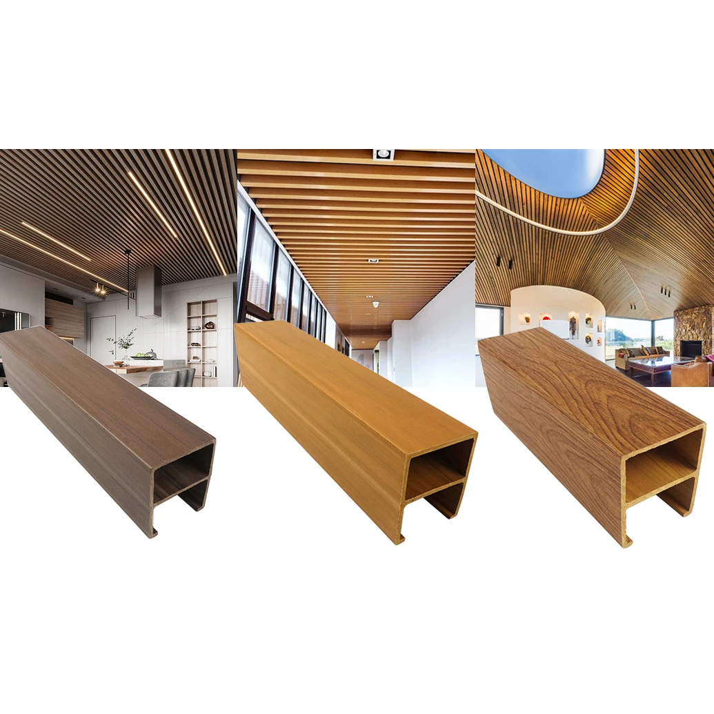 Mould keel easy install interior wood composite timber ceiling panels match with various lights suspended hangers wpc ceiling