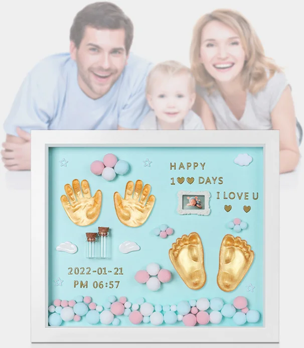 Commemorative hand and foot prints Baby handprints Baby hand and foot prints mud picture frame newborn fetal hair gift