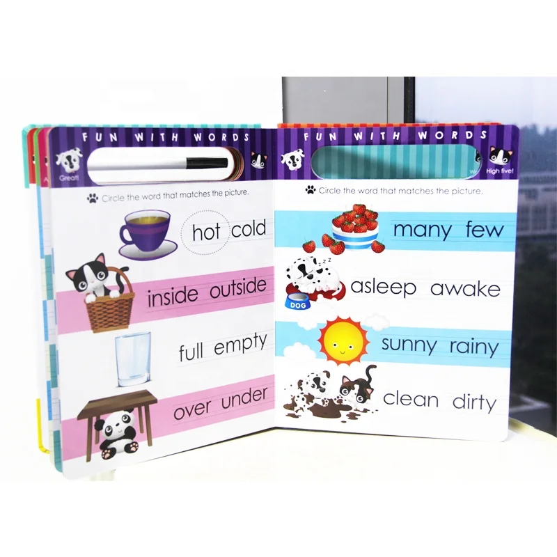 
2021 new designed for children education learning wipe and clean books smart book erasable with pen 