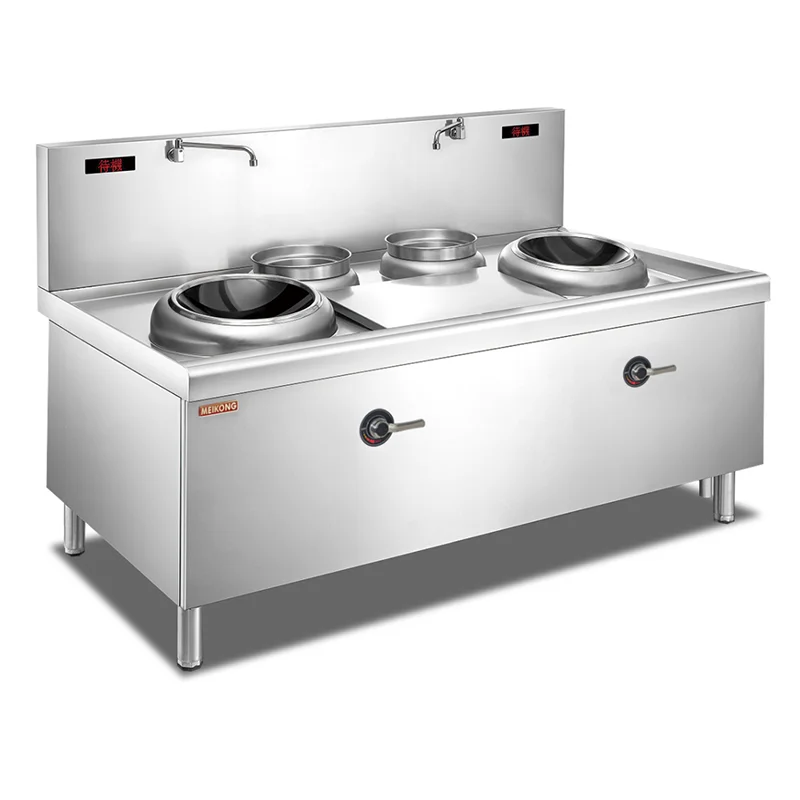 Commercial Restaurant High Power Induction Wok Range Double Burner Induction Cooker Stove Asia Cooking Wok with Water Basin