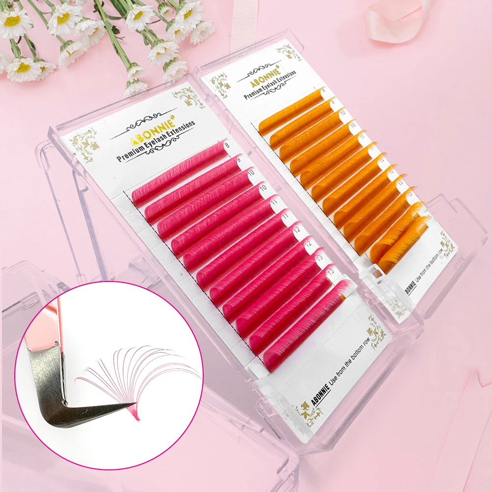 Abonnie easy fan eyelash extention matte black cashmere lash extensions volume trays colored lash extensions
