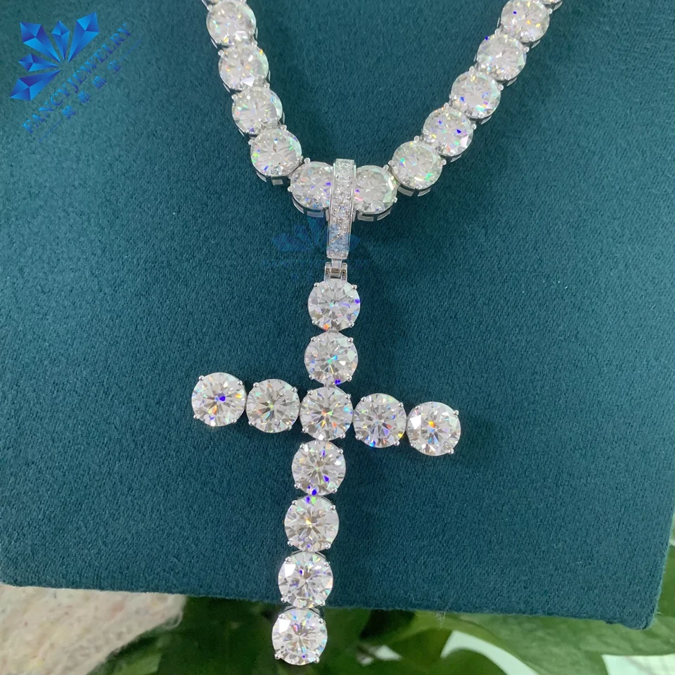 Cheapest Price Hip Hop Pendant 10mm D Color VVS1 Moissanite Cross Pendant Iced Out 925 Sterling Silver Tennis Cross for Men