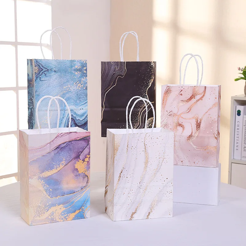 Thin Kraft Paper Bags Blue Bags For New Year Christmas Gift Packing Commercial Advertising Paper Bags Wave Design