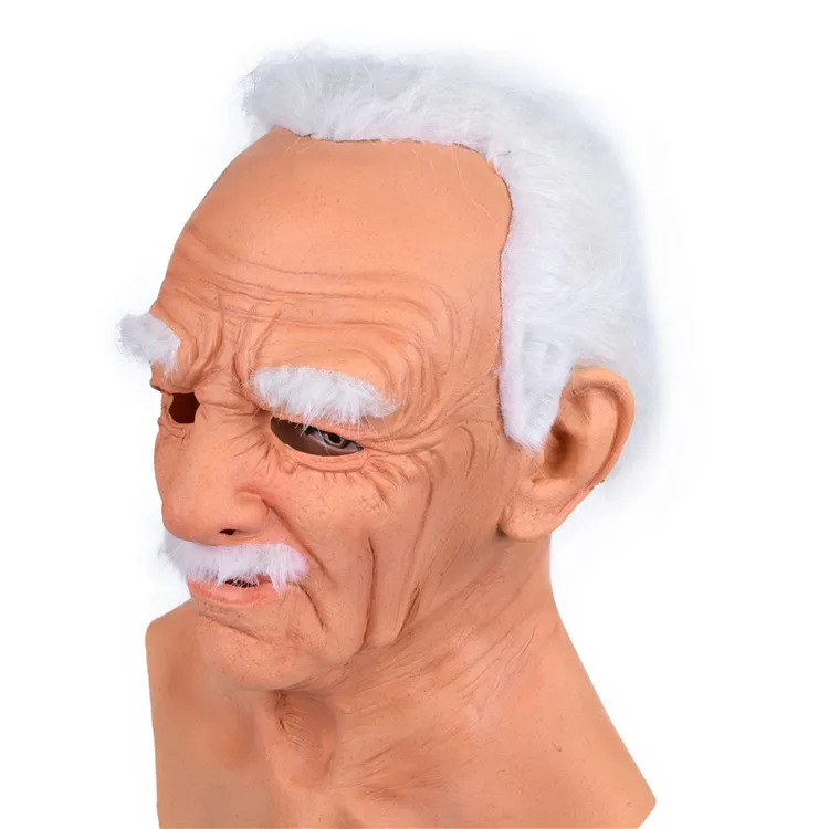 High Quality Halloween Face Dress Up Latex White Hair Headgear Adult Horror Head Mask