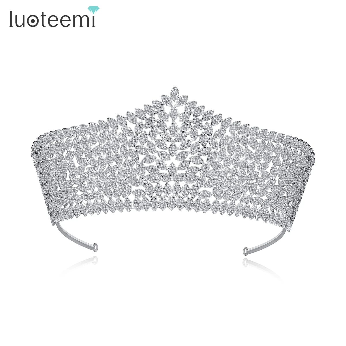 LUOTEEMI Luxury Big Cubic Zirconia Wedding Crown Queen Dubai Nice Tiara Jewelry