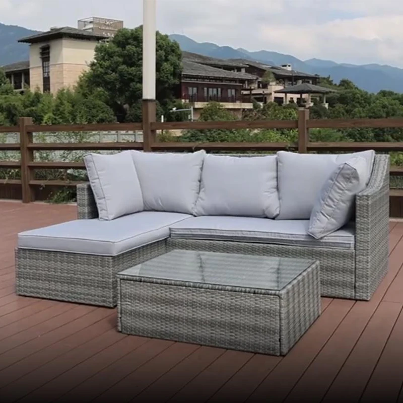 
Hot Selling Modern L Shaped Living Room Artificial Rattan Furniture Wicker Sofa Set 