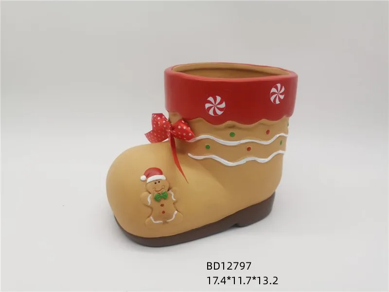 Christmas ceramic gingerbread man boots ceramic pots for plantsceramic Christmas decoration  Terra cotta pot for plants