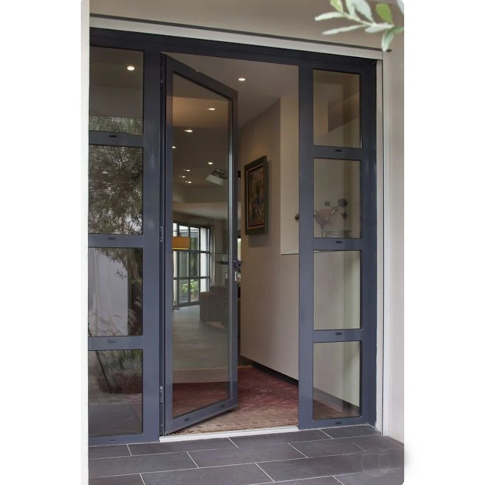 Outdoor Black Style Residential Aluminium Slim Double Swing Glass French Door