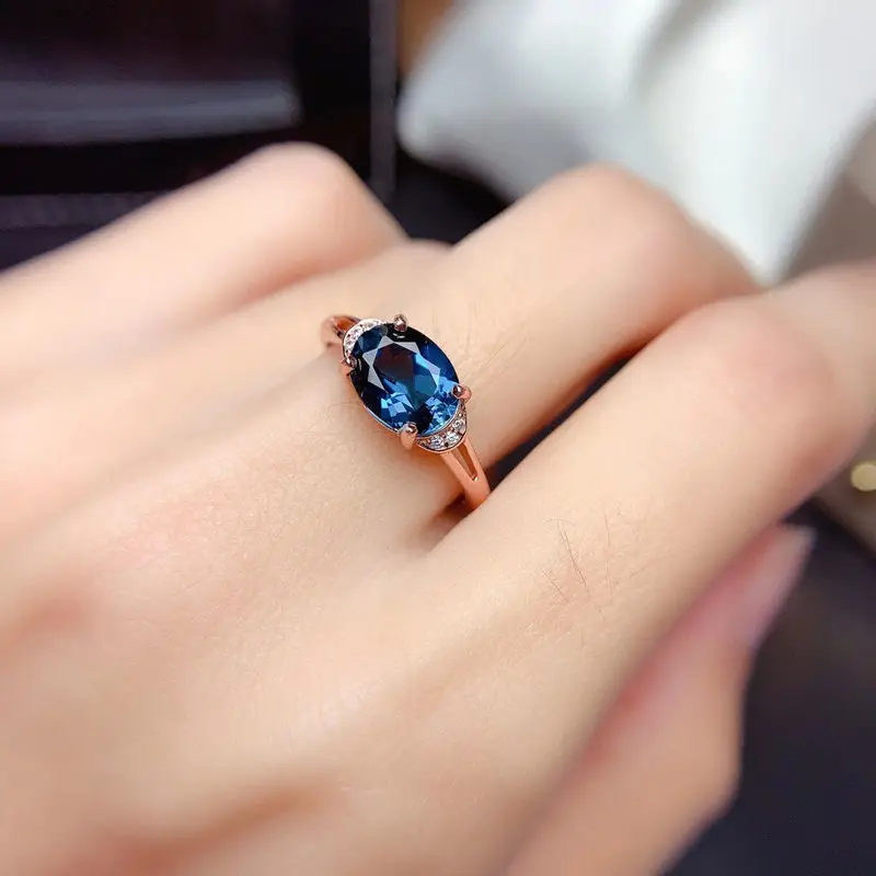 High Quality Natural London Blue Topaz Ring for Women S925 Silver Japan Korean Fashion Sapphire Crystal Ring