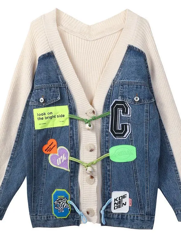 2023 Hot New Trend Women Fall Winter Spiced Long Sleeve Korea Fashion Loose Oversized Cardigan Knitted Denim Sweaters Jackets