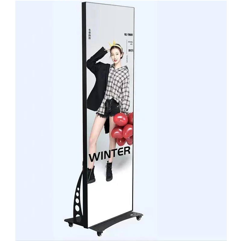 Floor standing 4G wifi led digital signage 640x1920mm movable P2.5 mirror led poster display screen for advertising